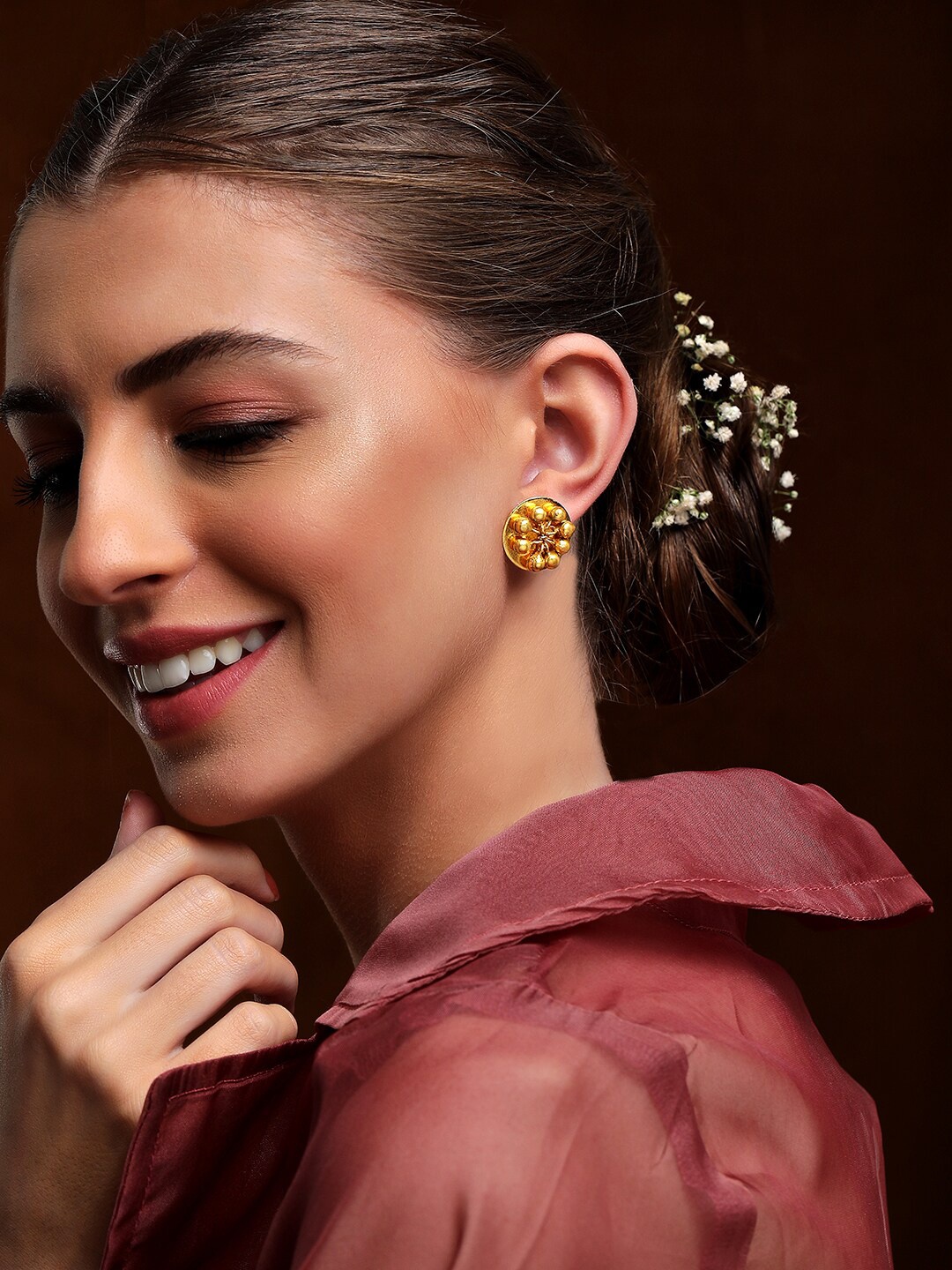 

Rubans 24K Gold-Plated Beads Circular Studs Earrings
