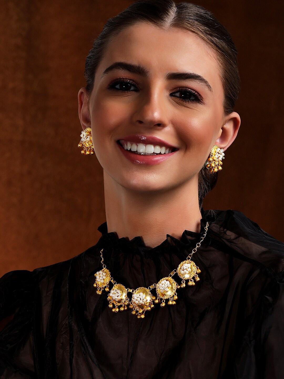 

Rubans Gold-Plated & White Pearl Beaded Jewellery Set