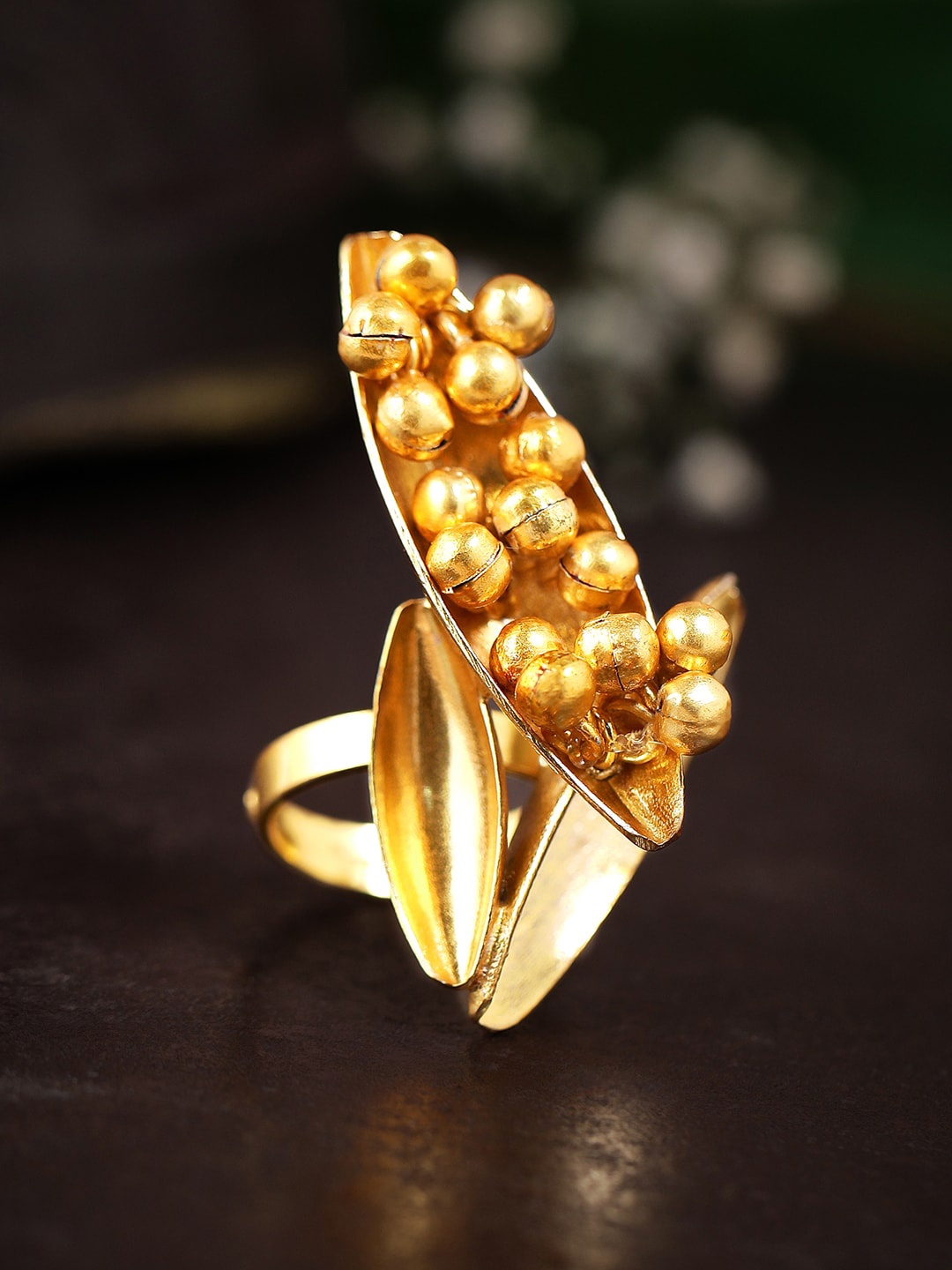 

Rubans 24K Gold-Plated Beaded Adjustable Finger Ring