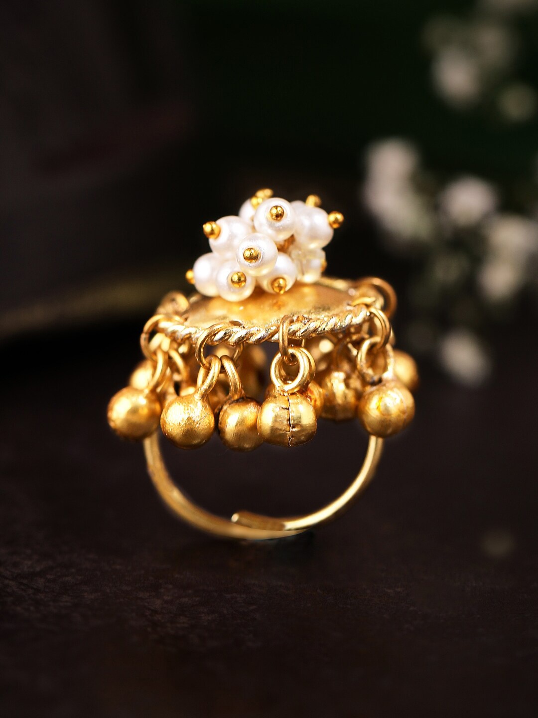 

Rubans Gold-Plated Pearl Beaded Adjustable Finger Ring
