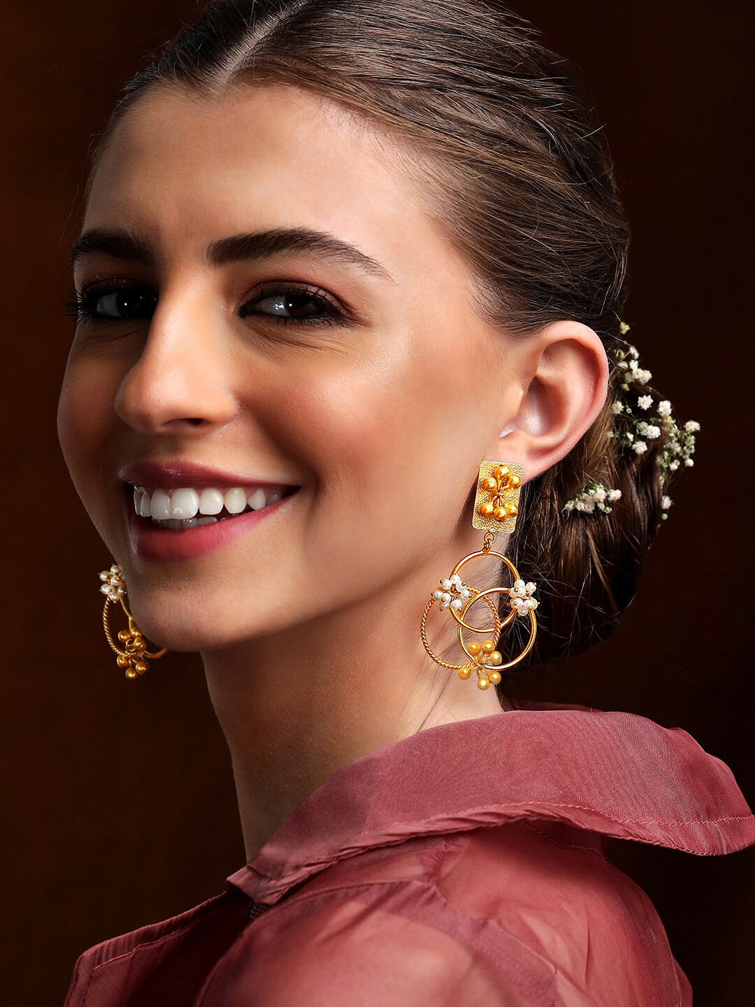 

Rubans 24K Gold-Plated White Pearls And Beads Square Drop Earrings