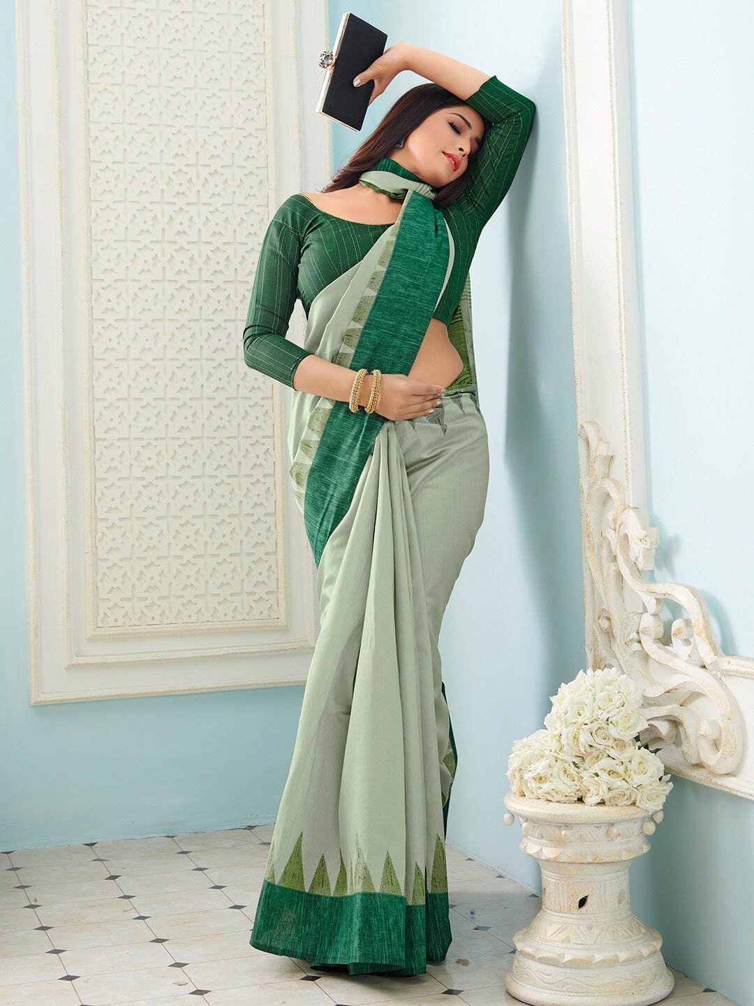 

Mitera Women Sea Green Solid Art Silk Bhagalpuri Saree With Matching Blouse