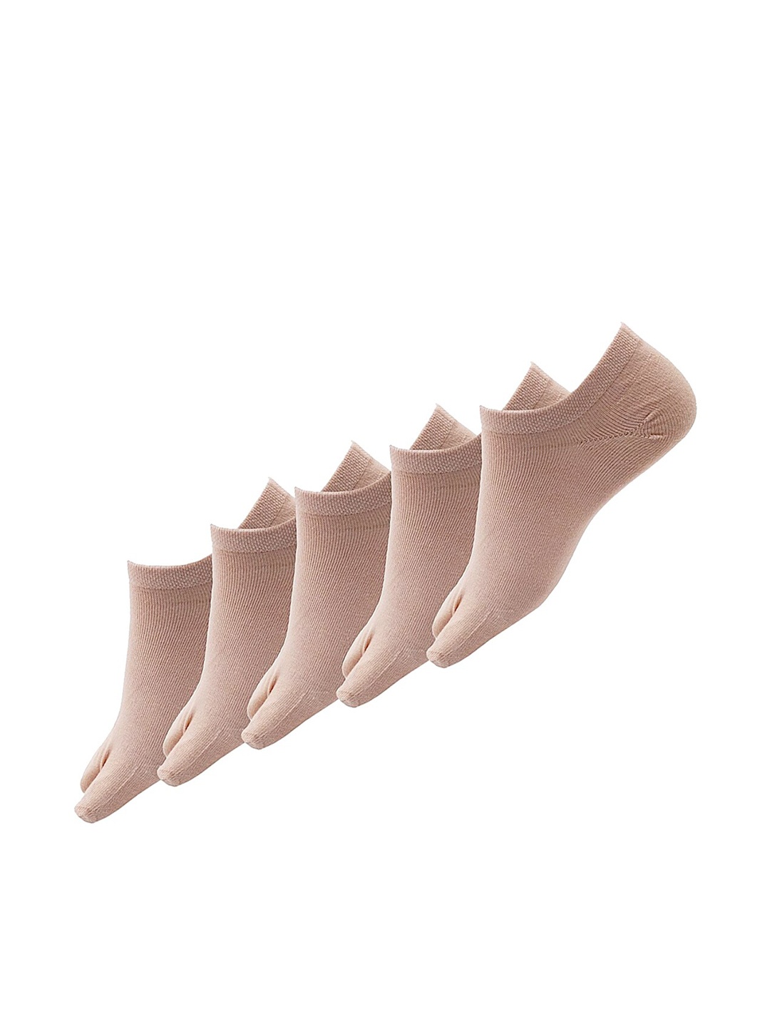 

FOOTPRINTS Women Pack Of 5 Beige Solid Ankle Length Thumb Socks
