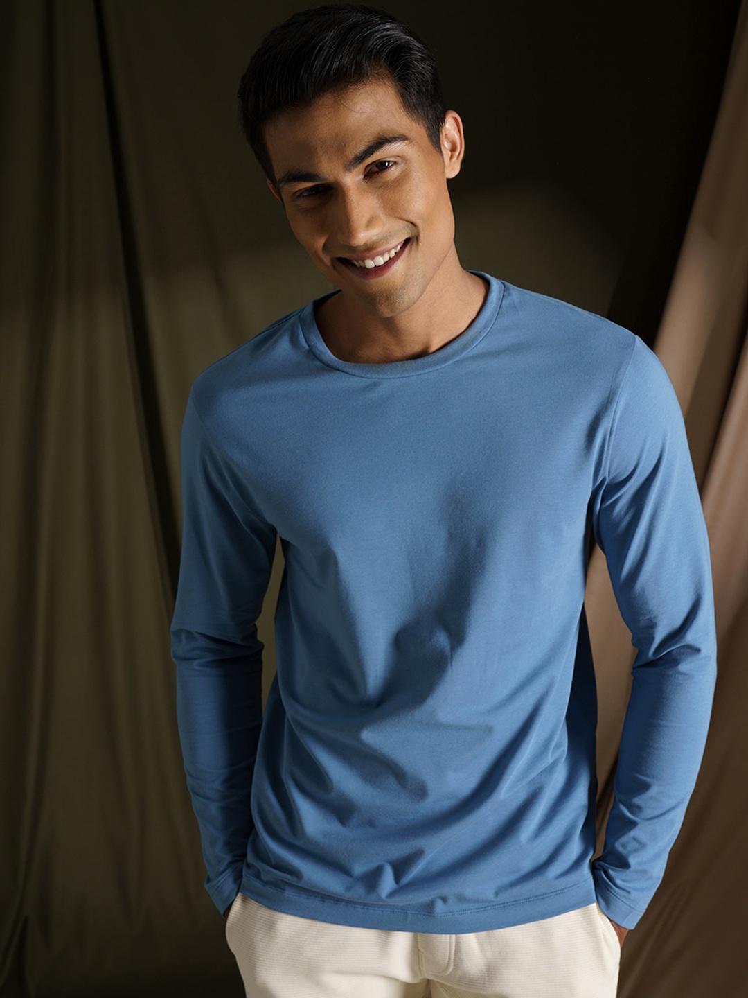 

DAMENSCH Cotton Full Sleeve Regular Fit T-shirt, Blue
