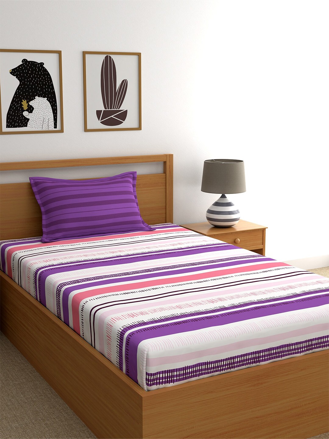 

Home Ecstasy Purple & Off White 140TC Single Bedsheet With 1 Pillow Cover