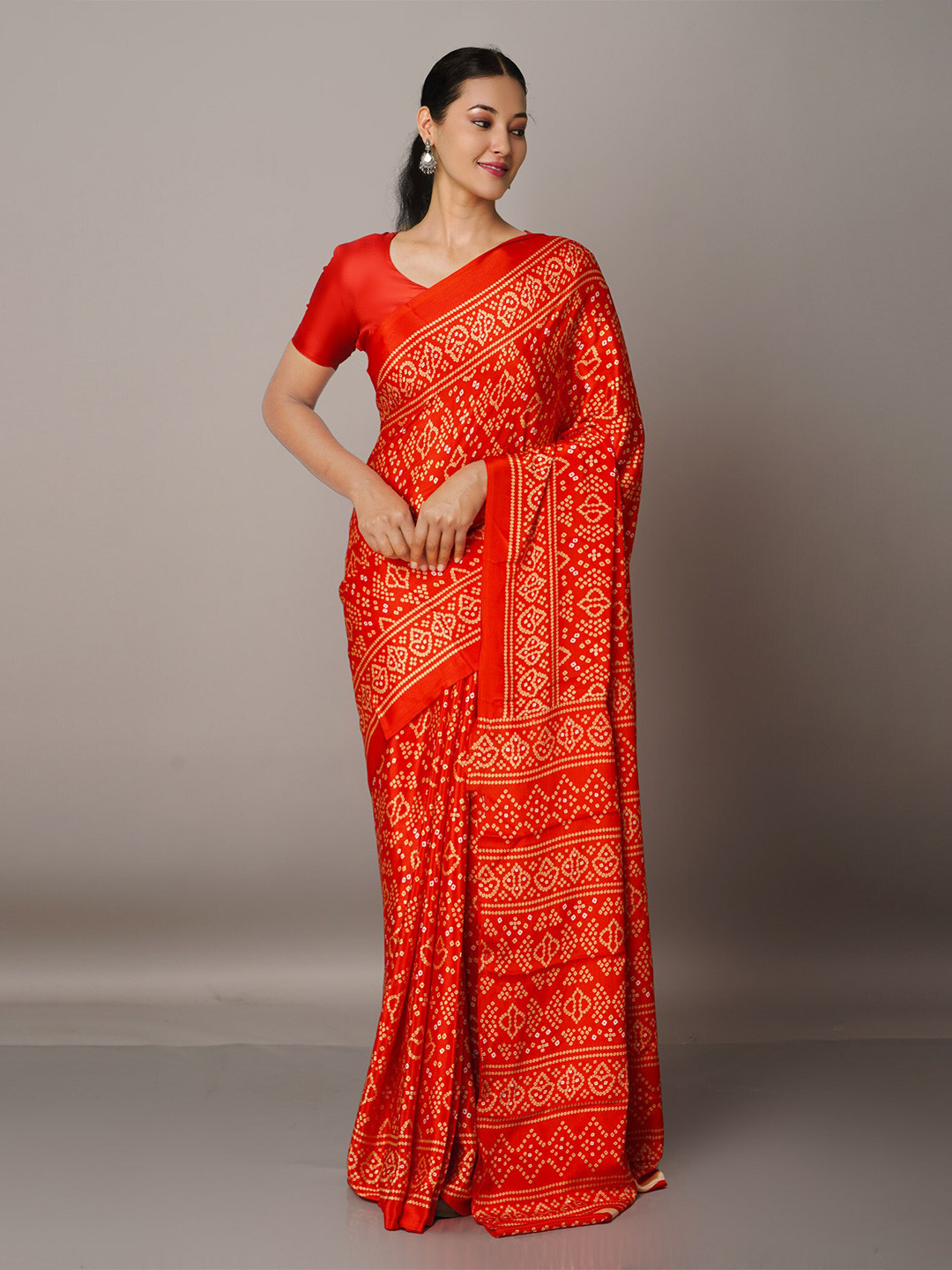 

Unnati Silks Red & Yellow Bandhani Saree