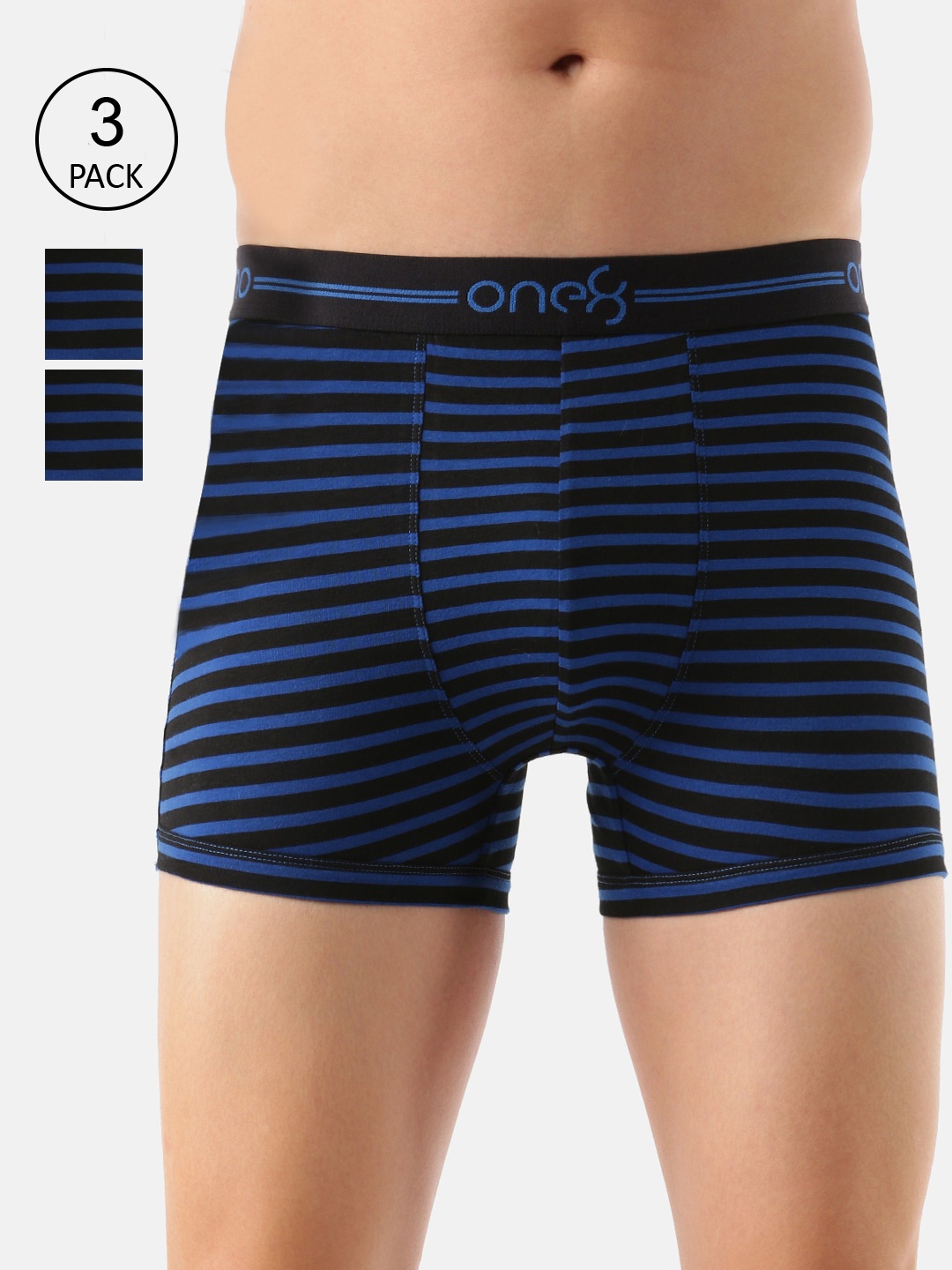 

one8 by Virat Kohli Men Pack Of 3 Striped Trunk 730-PO3-Rblue, Blue