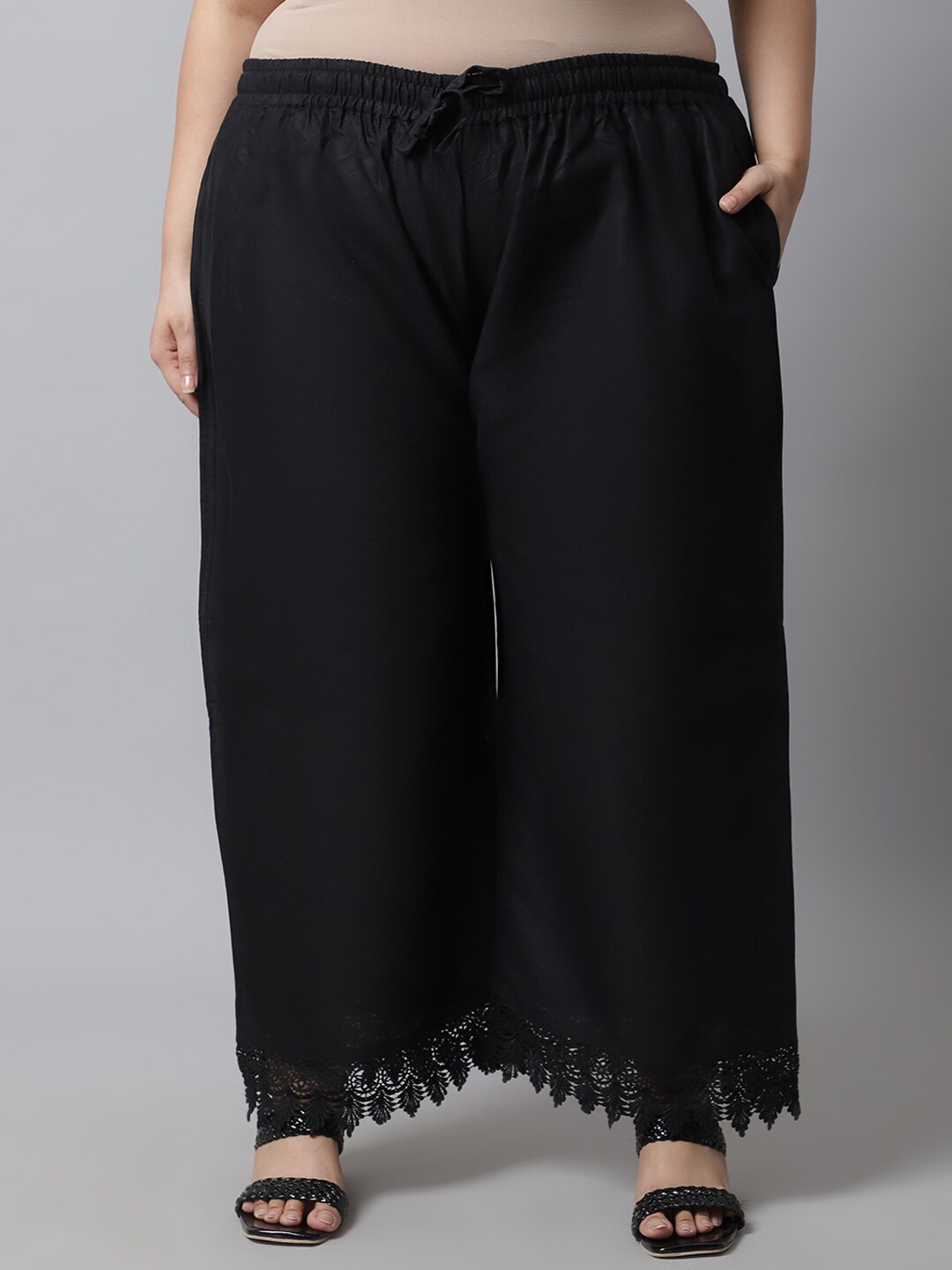 

TAG 7 Women Plus Size Black Linen Ethnic Palazzo