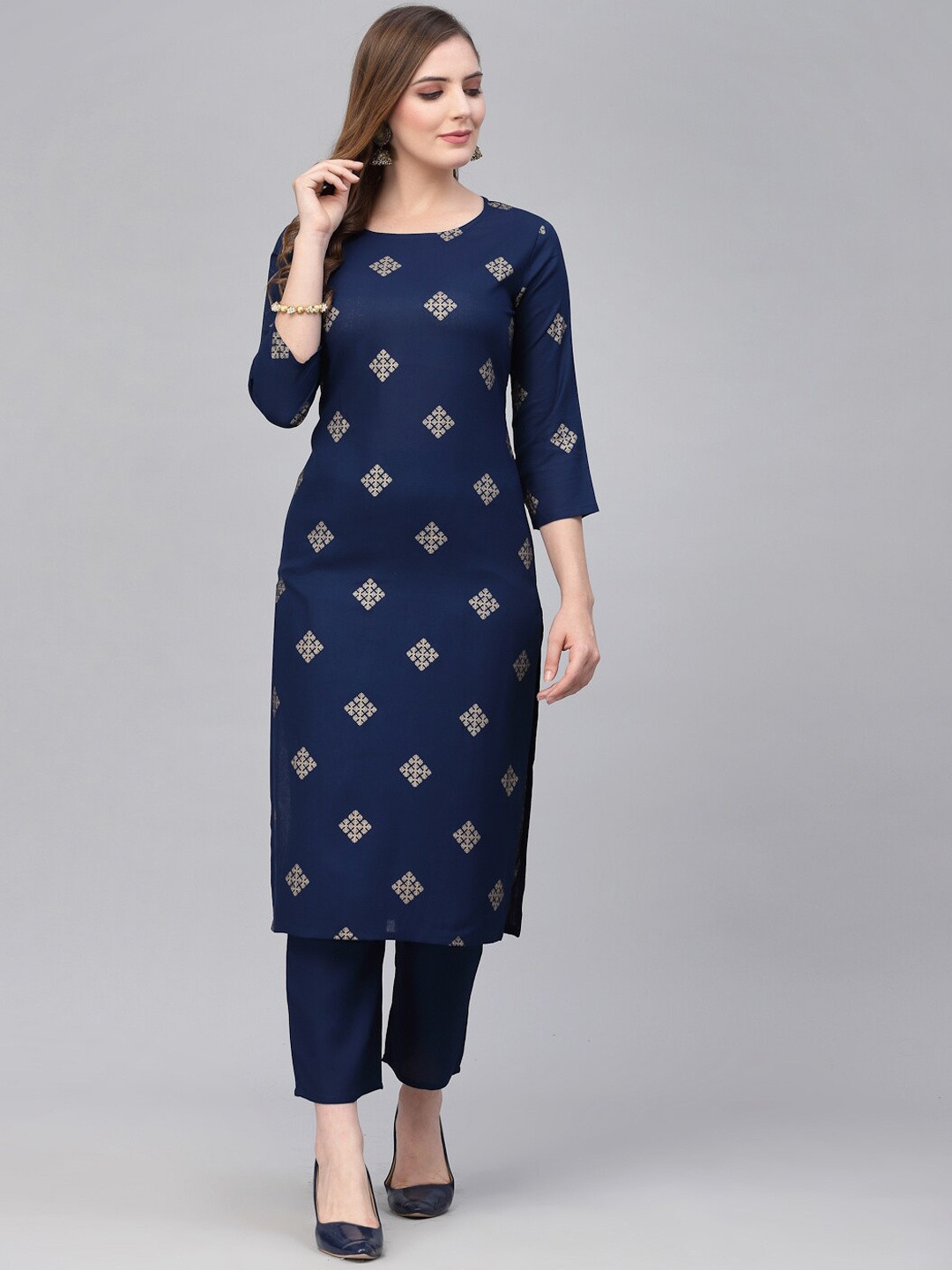 

JAIPURI BUNAAI Women Ethnic Motifs Printed Kurta with Palazzos, Blue