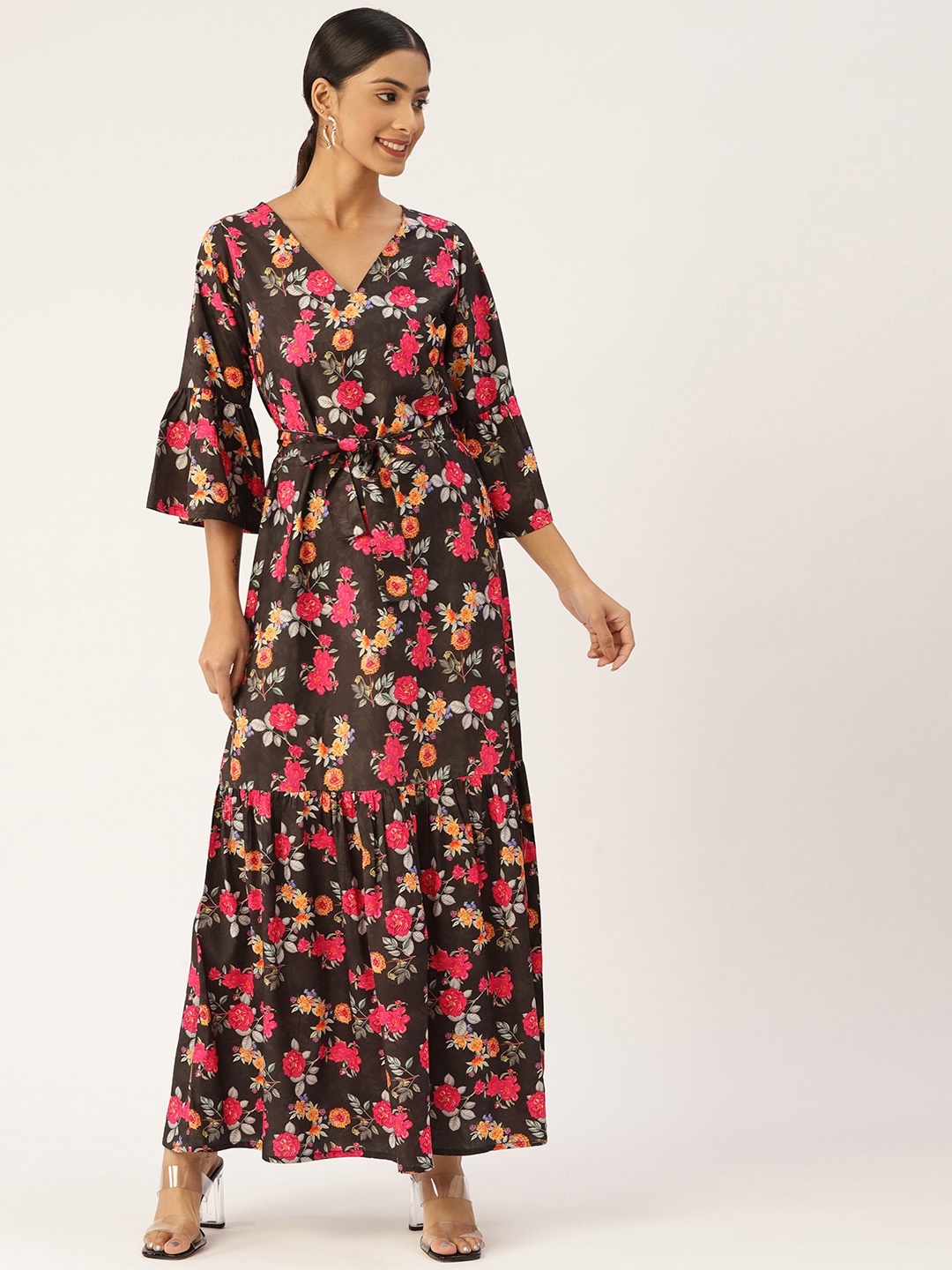 

Sleek Italia Floral Bell Sleeves Crepe Maxi Dress, Blue