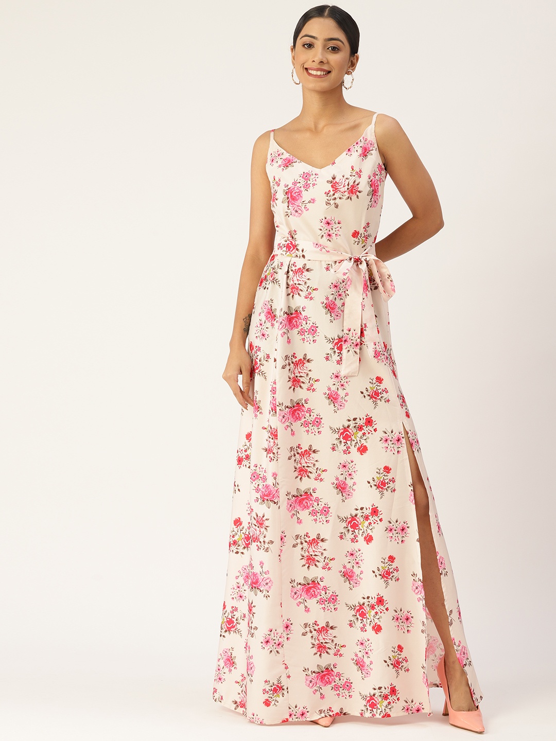 

Sleek Italia Floral Crepe Maxi Dress, Beige