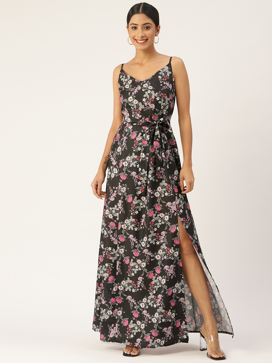 

Sleek Italia Floral Crepe Maxi Dress, Black