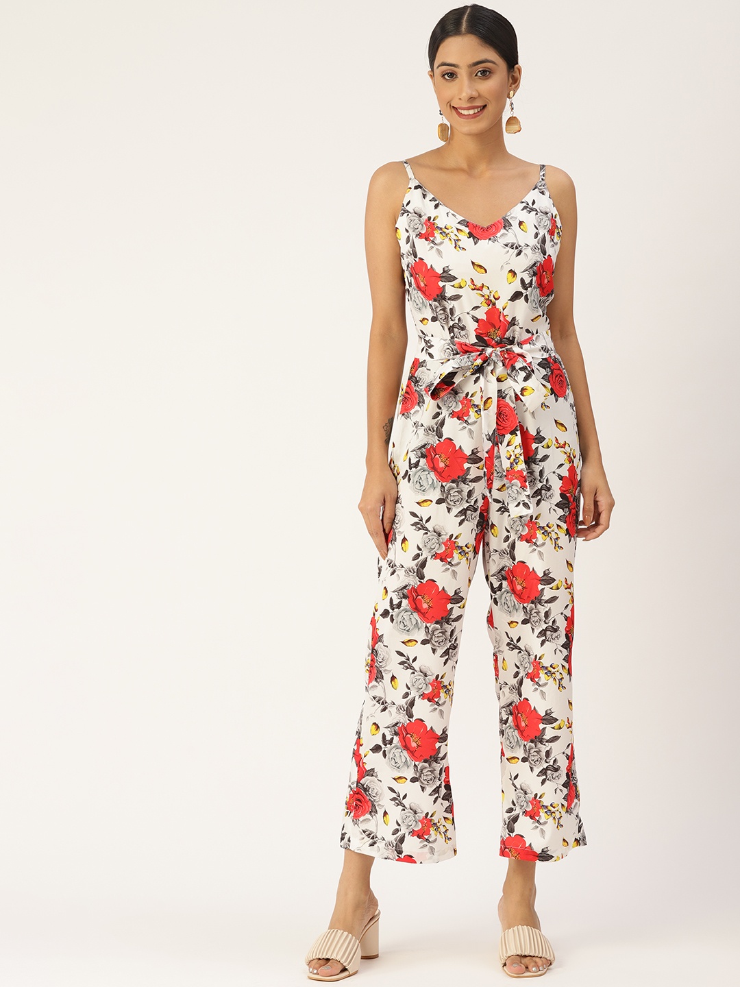 

Sleek Italia Floral Printed Basic Jumpsuit, White