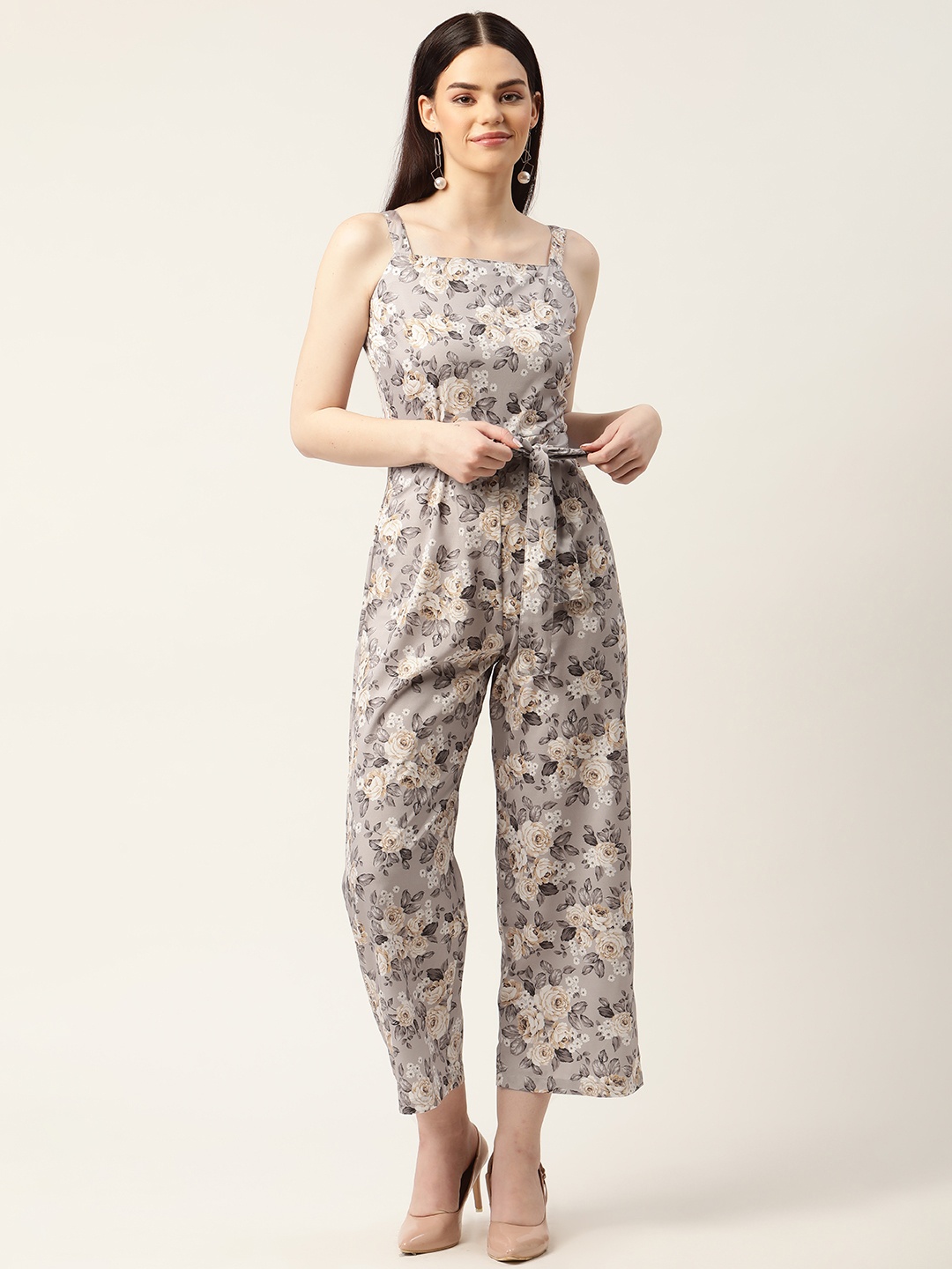 

Sleek Italia Grey & Beige Floral Printed Crop Culotte Jumpsuit & Belt
