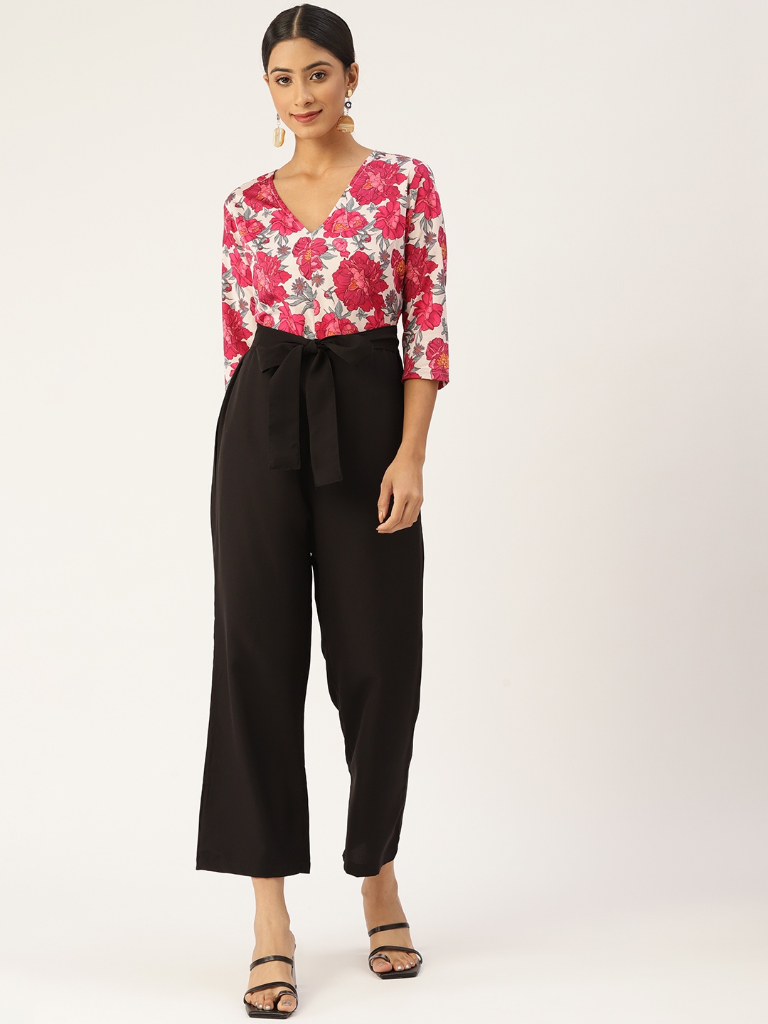 

Sleek Italia Floral Printed Basic Jumpsuit, Black