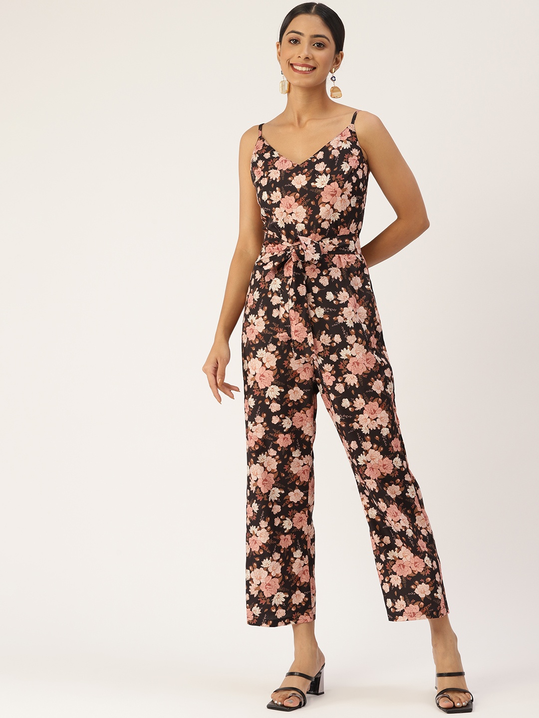 

Sleek Italia Floral Printed Basic Jumpsuit, Black