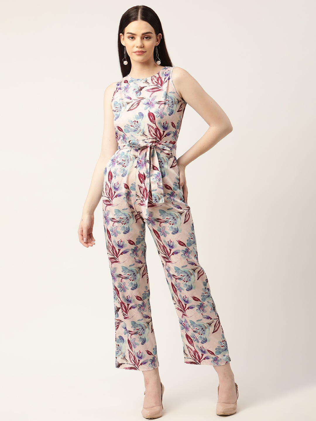 

Sleek Italia Beige & Maroon Printed Culotte Jumpsuit