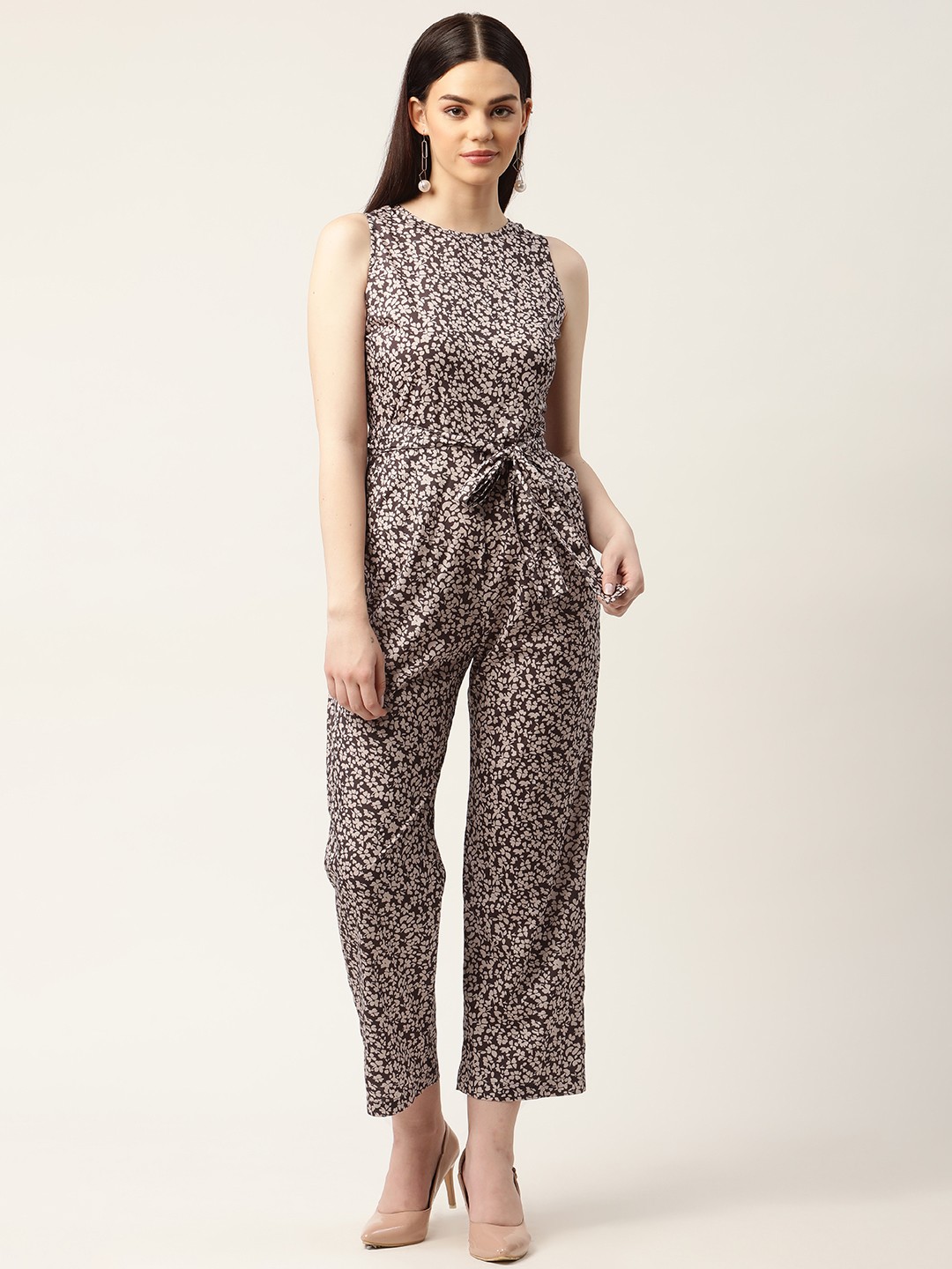 

Sleek Italia Coffee Brown & Beige Printed Basic Jumpsuit