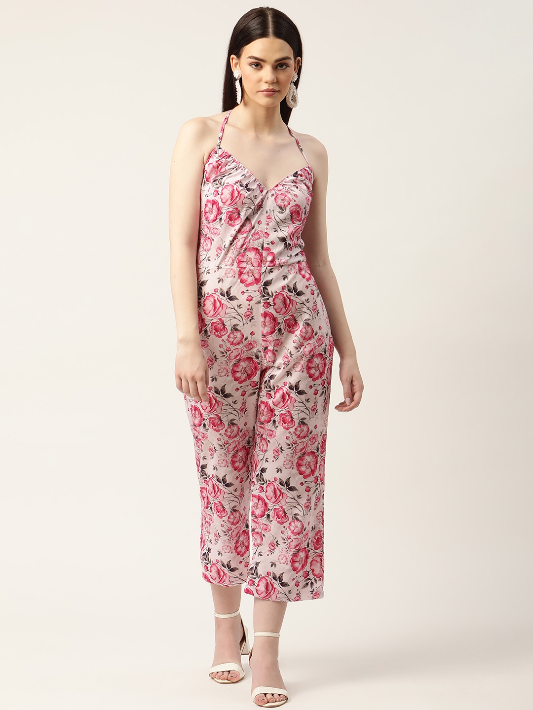 

Sleek Italia Pink & Green Halter Neck Floral Printed Crop Culotte Jumpsuit