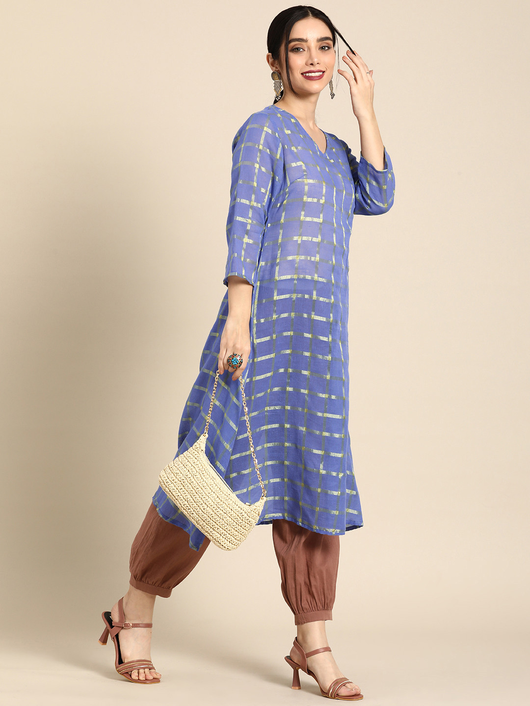 

Sangria Women Blue & Golden Pure Cotton Kurta