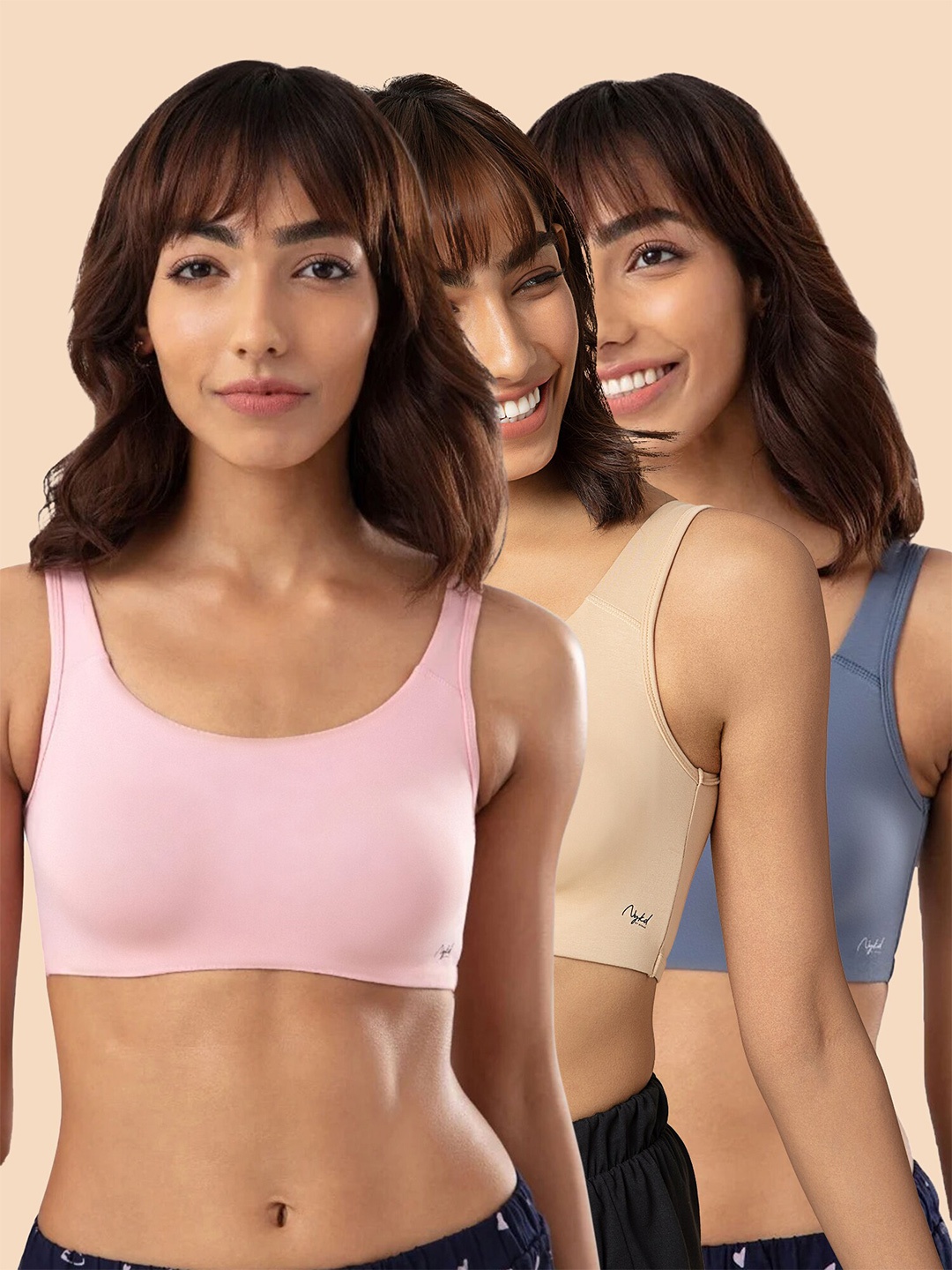 

Nykd Women Pack of 3 Easy-Peasy Slip-On Bra With Full Coverage (NYB113P02), Pink