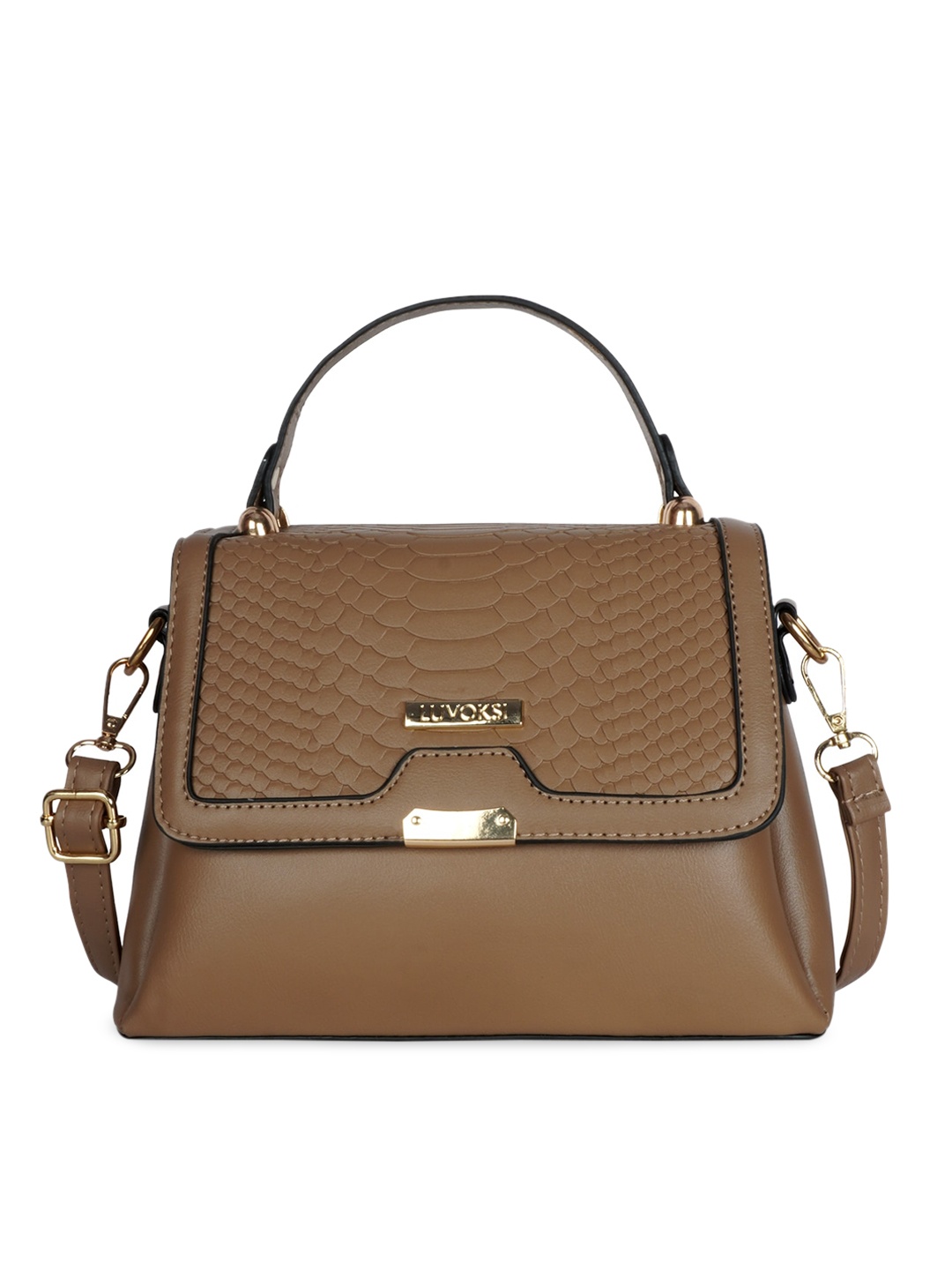 

Luvoksi Brown Textured PU Structured Satchel with Applique
