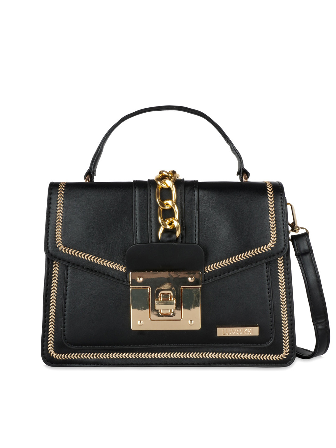 

Luvoksi Black Embellished PU Structured Handheld Bag