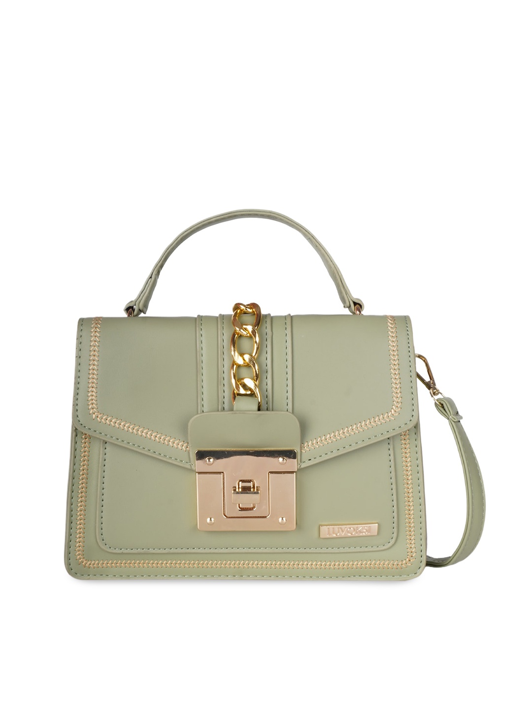 

Luvoksi Green Embellished PU Structured Satchel