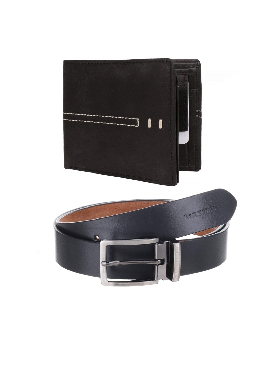 

MARKQUES Men Black Solid Leather Accessory Gift Set