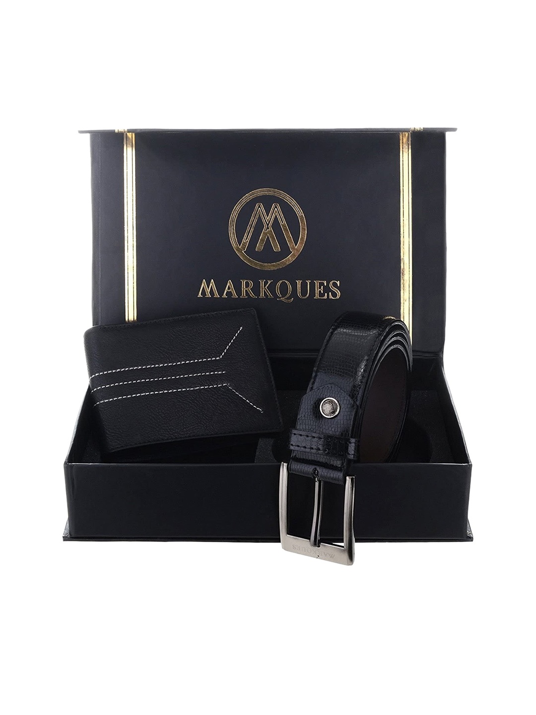 

MARKQUES Men Black Textured Leather Accessory Gift Set