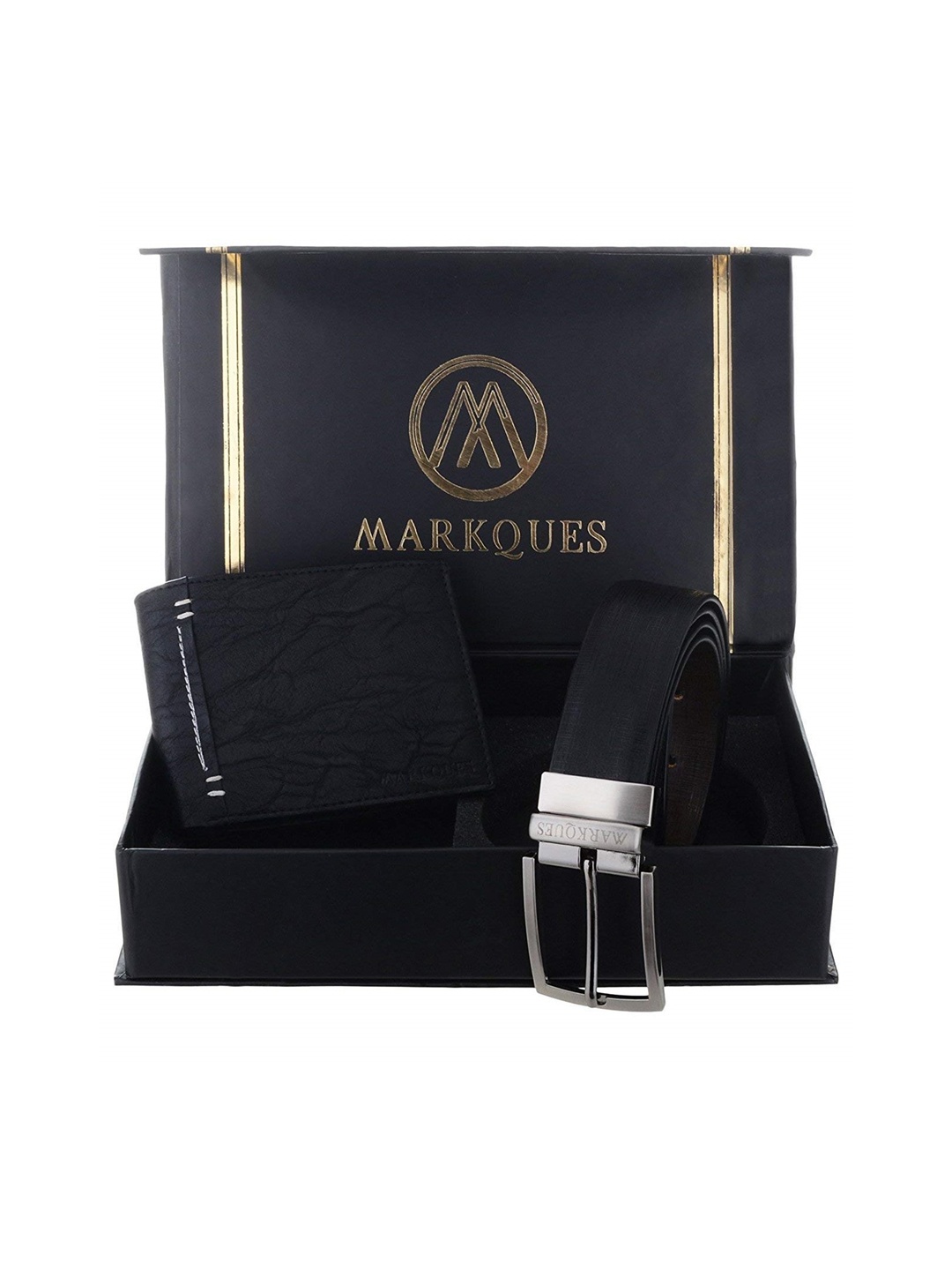

MARKQUES Men Black Solid Leather Accessory Gift Set