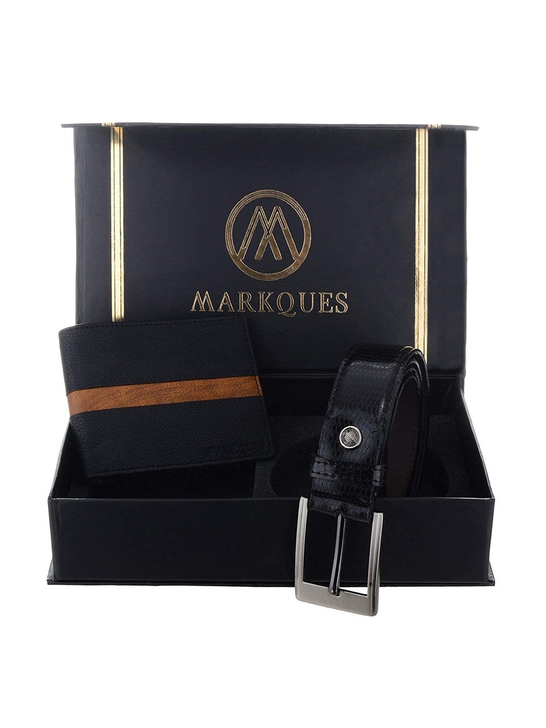 

MARKQUES Men Black Solid Leather Accessory Gift Set