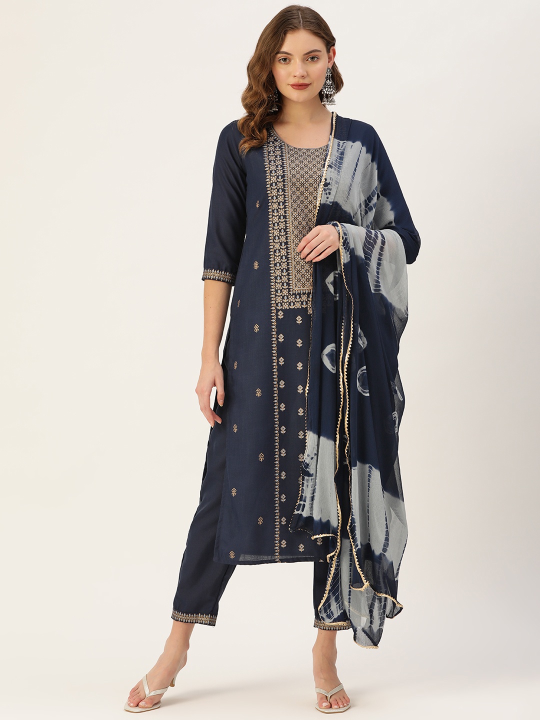 

VAABA Women Blue Ethnic Motifs Printed Kurta with Trousers & With Dupatta