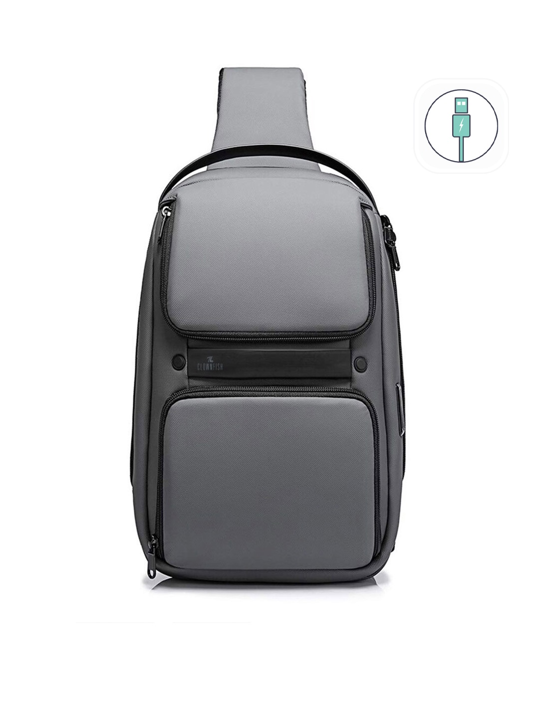 

THE CLOWNFISH Unisex Grey & Black Cross Body Backpack with USB Charging Port