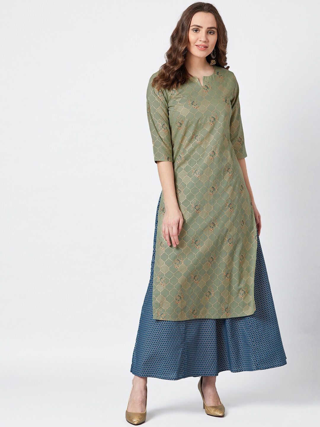 

PANIT Women Teal Floral Printed Pure Cotton Kurta with Palazzos