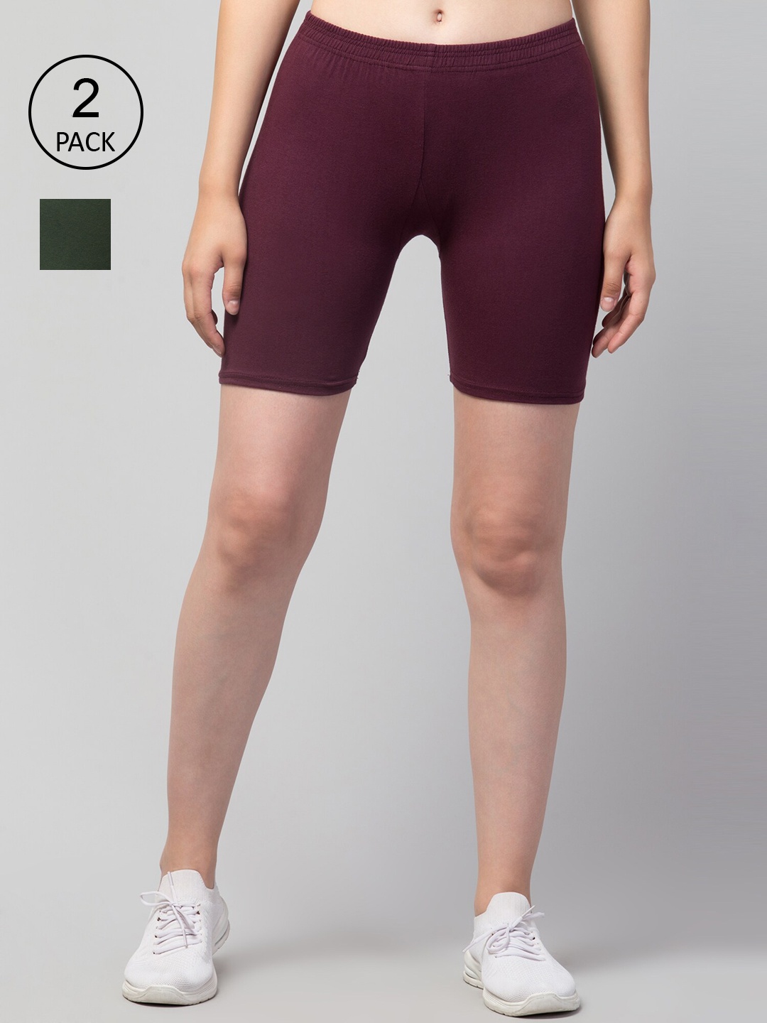 

Apraa & Parma Women Pack of 2 Maroon Slim Fit Cycling Pure Cotton Sports Shorts