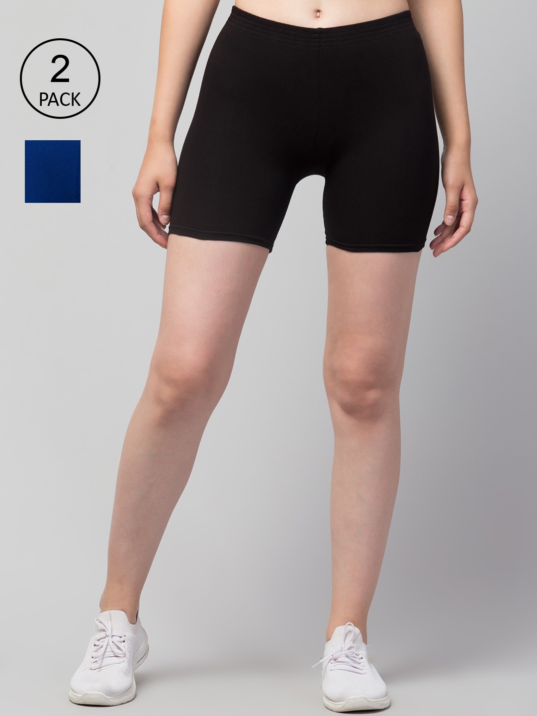 Apraa & Parma Women Blue Pack Of 2 Slim Fit Cycling Pure Cotton Sports Shorts