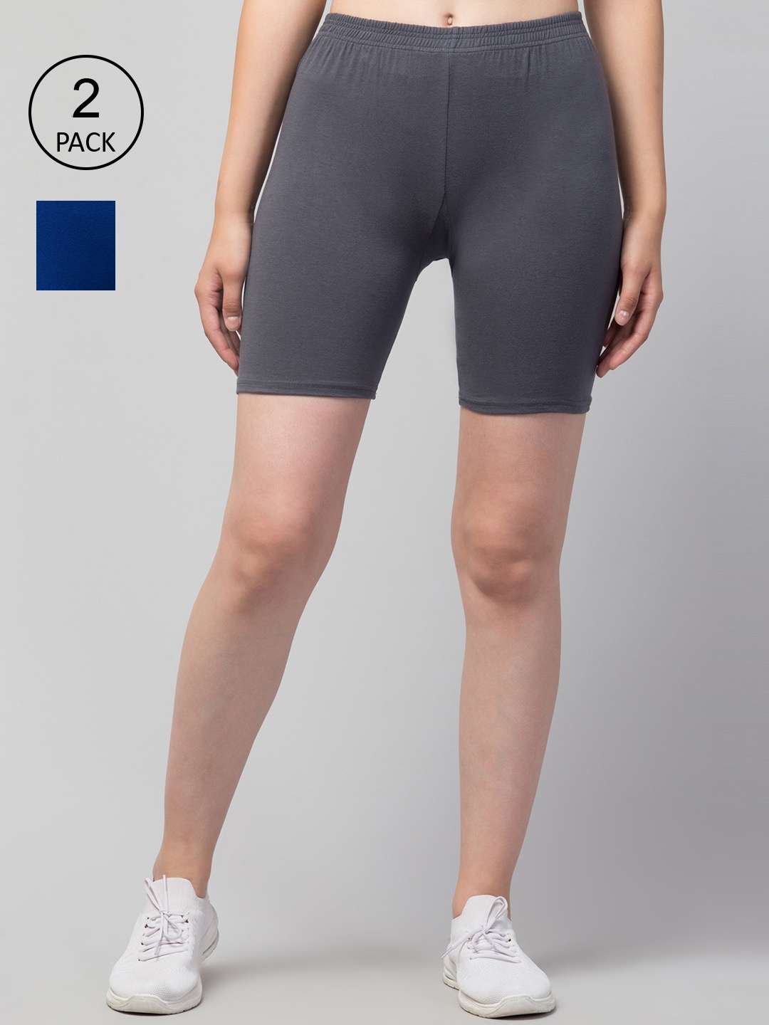 Apraa & Parma Women Blue Pack of 2 Slim Fit Cycling Pure Cotton Sports Shorts