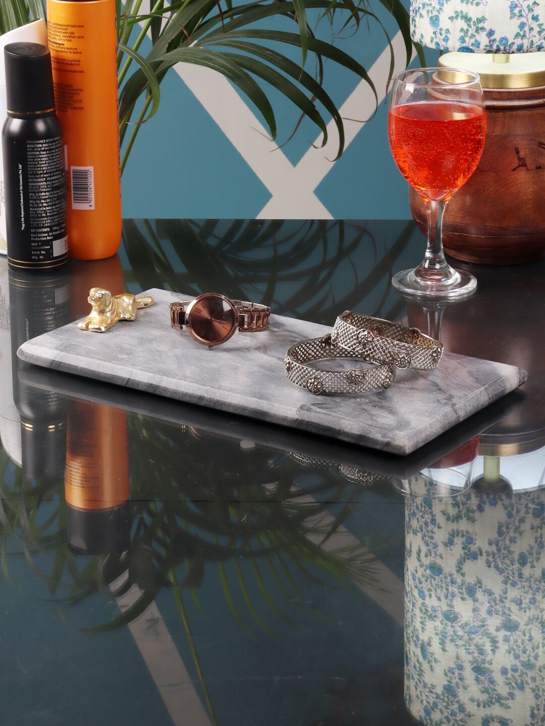 

NikkisPride Marble Rectangular Effect Serving Tray, Black