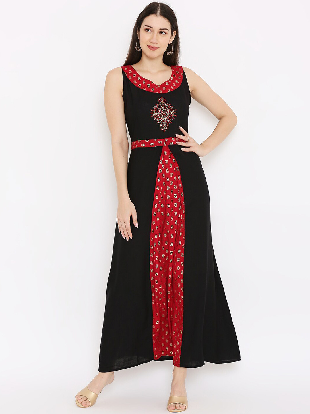 

Peppertree Women Black Embellished A-Line Layered Ethnic Dresses