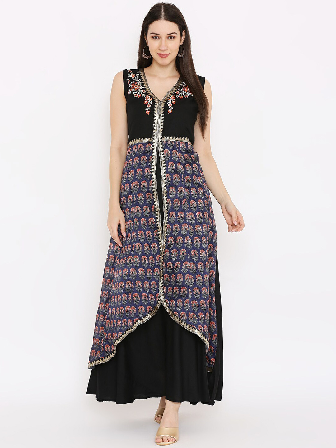 

Peppertree Women Black Digital Printed Jacket Pattern Ethnic Dresses