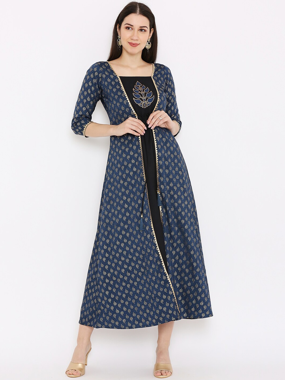 

Peppertree Women Blue Ethnic Block Print Dress