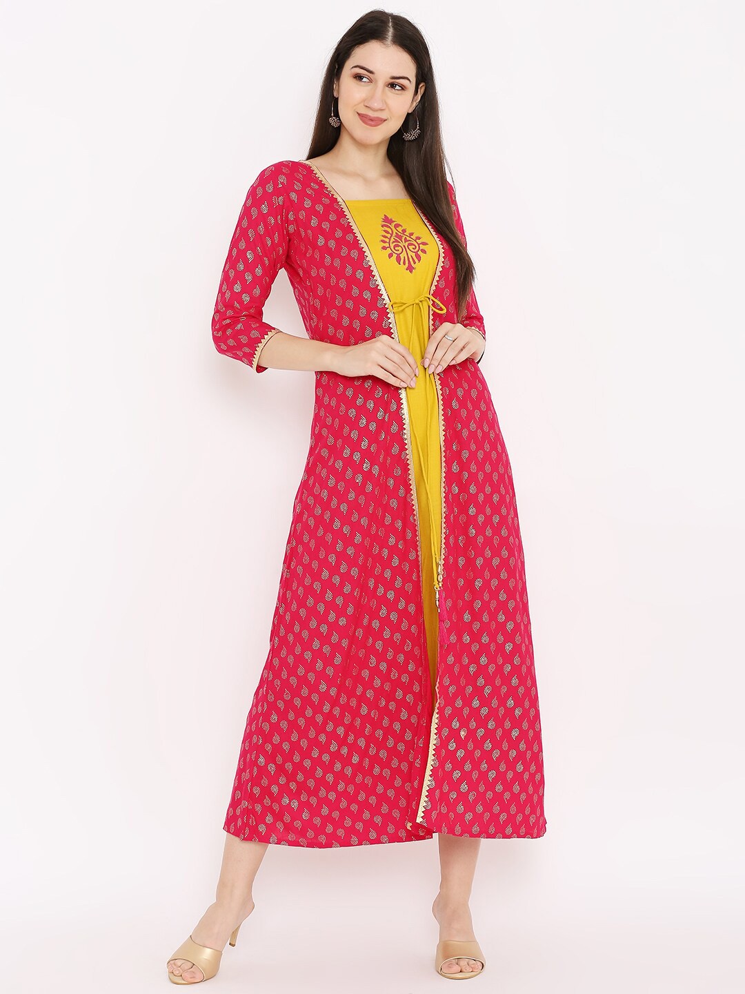 

Peppertree Women Pink Block Printed A-line Ethnic Dresses