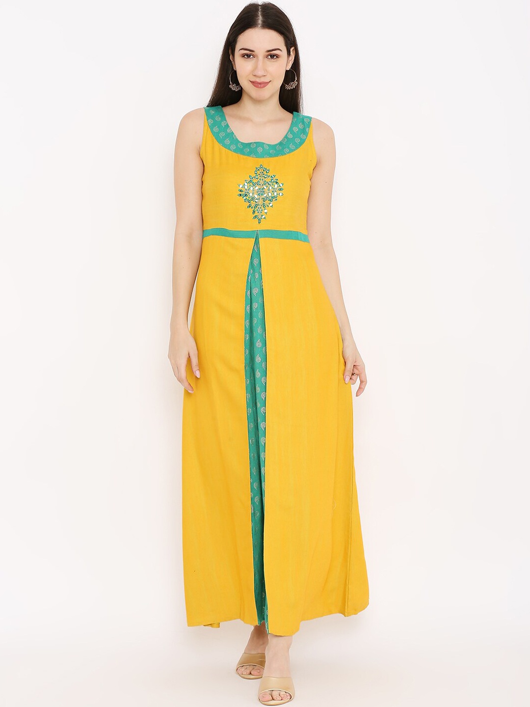 

Peppertree Women Yellow Embellished A-line Ethnic Dresses