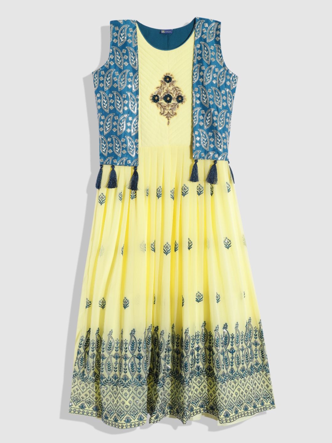 

YK Cream-Coloured Ethnic Motifs Georgette Ethnic A-Line Maxi Dress