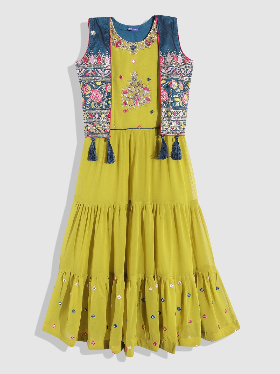 

YK Green Ethnic Motifs Georgette Ethnic A-Line Maxi Dress