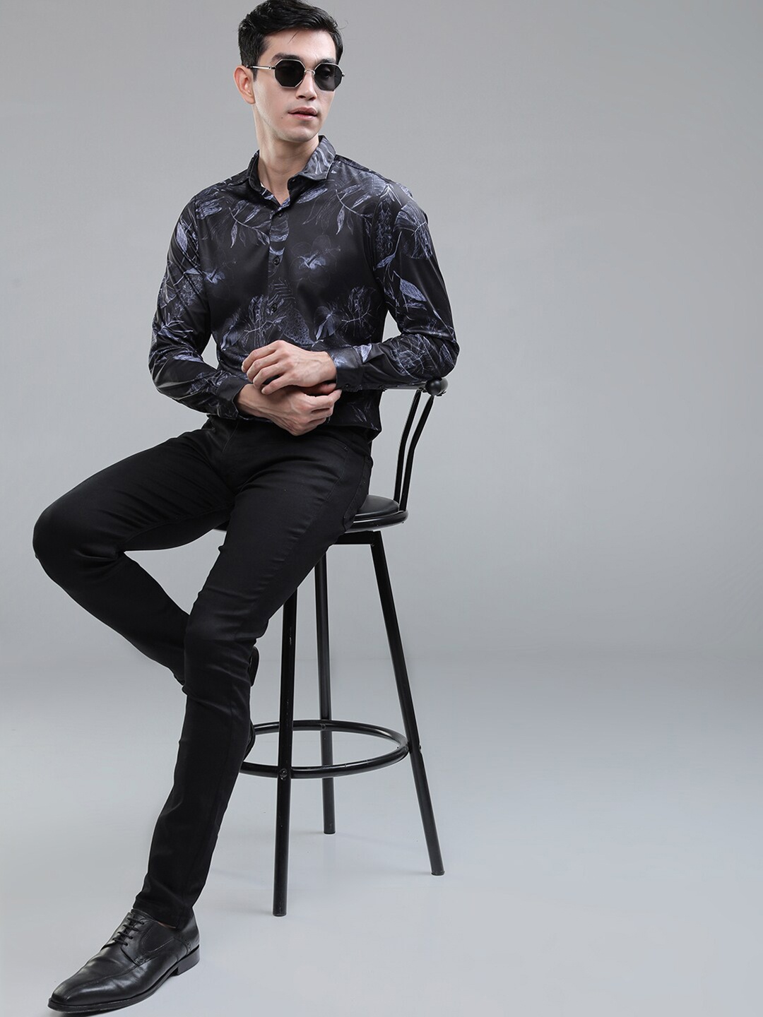 

Highlander Mens Knited Party wear Printed Casual Shirt, Black