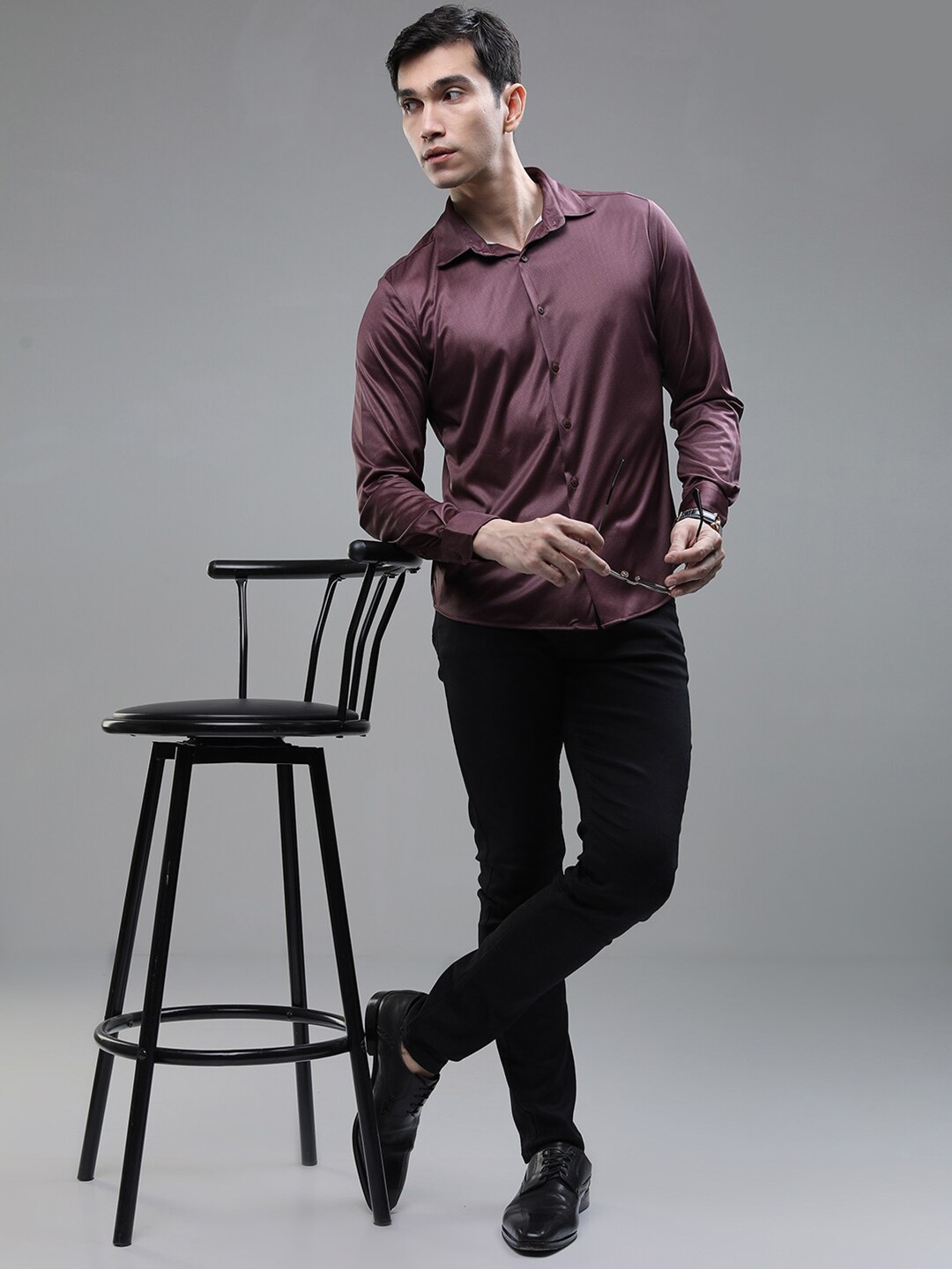 

HIGHLANDER Men Printed Knitted Party Wear Casual Shirt, Maroon