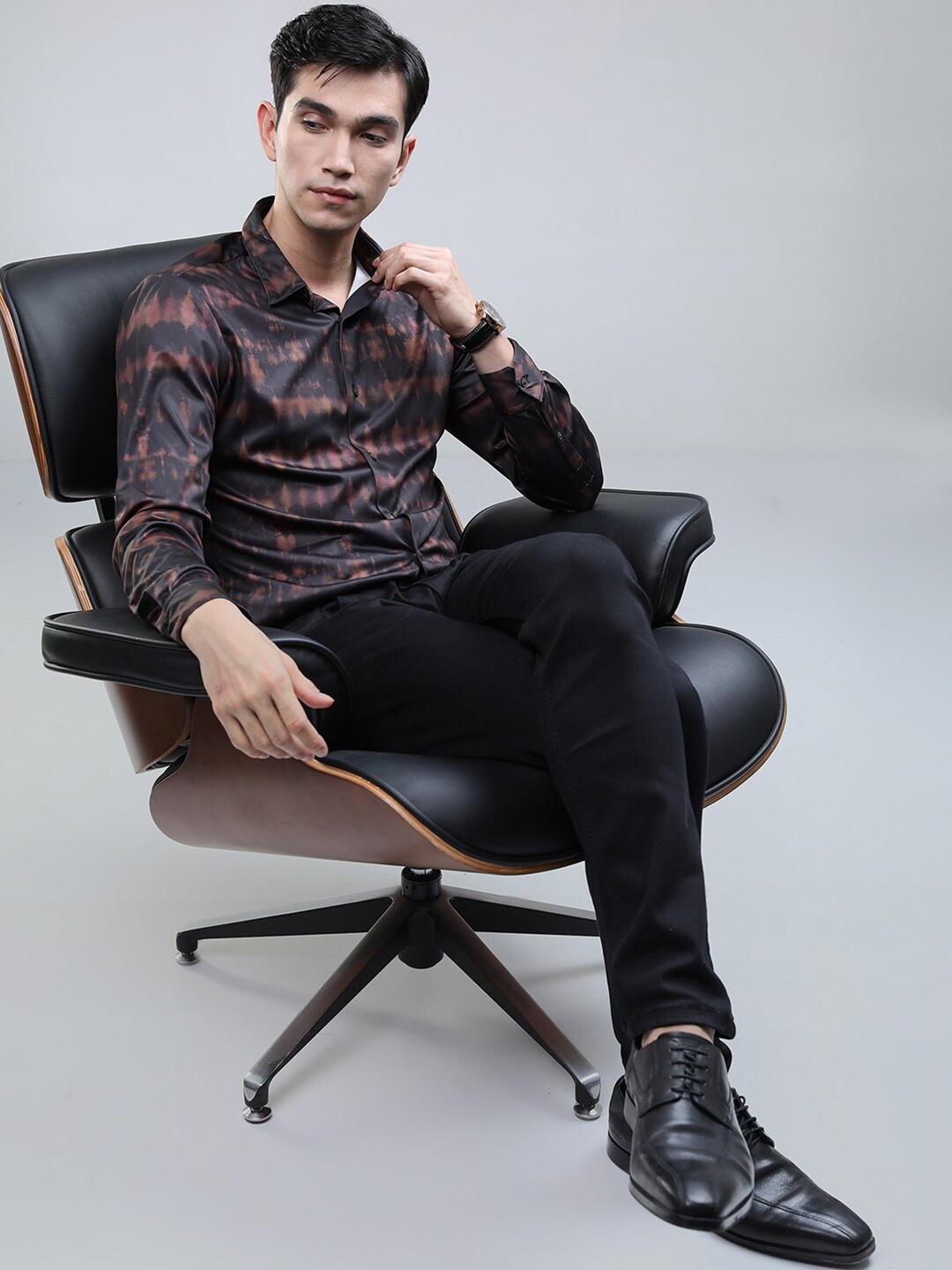 

KETCH Men Printed Knitted Party Wear Casual Shirt, Rust