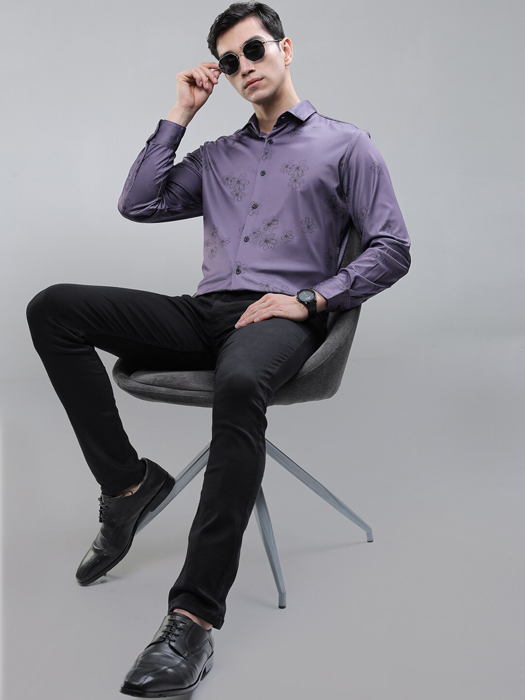 

HIGHLANDER Men Floral Printed Knitted Party Wear Casual Shirt, Purple